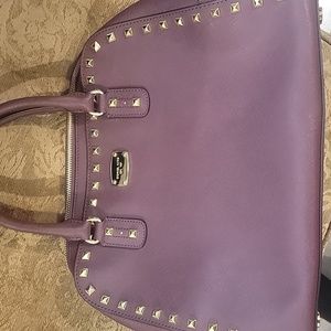 Michael kors bag purple with gold accents